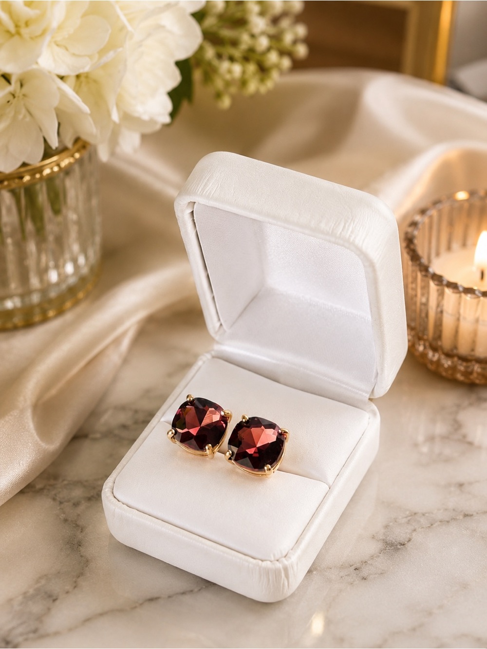 Classic Deep Garnet Stud Earrings - Elegant Women’s Jewelry